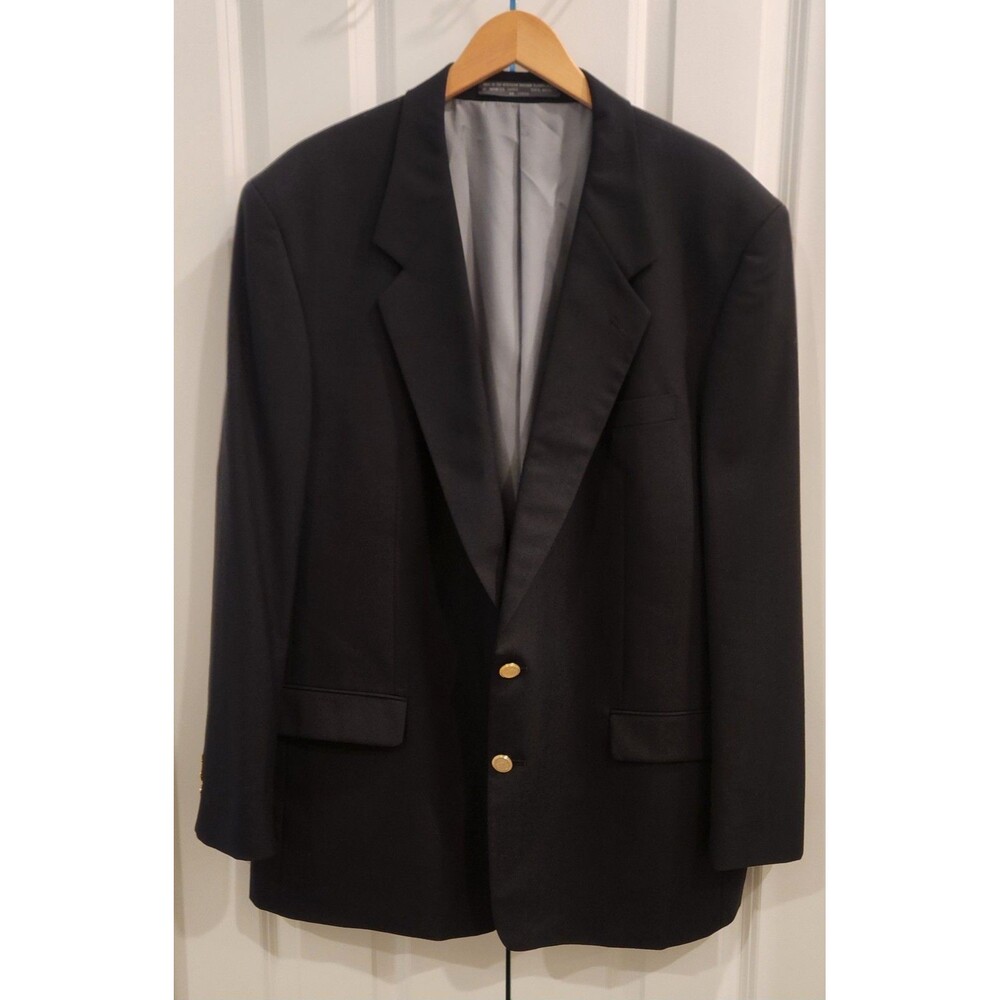Petrocelli Men's Blazer Size 48L  100% Wool Jacket Gold Buttons Black